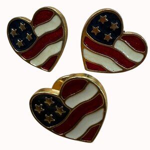 Vintage Avon Heart Of America Gold-Tone Enamel Patriotic American Flag Heart Pos